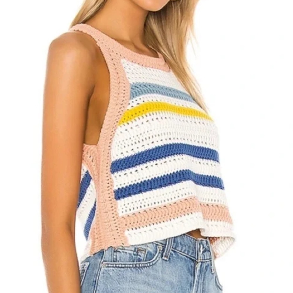 Bcbgeneration crochet multicolored top tank flowy peach yellow white blue